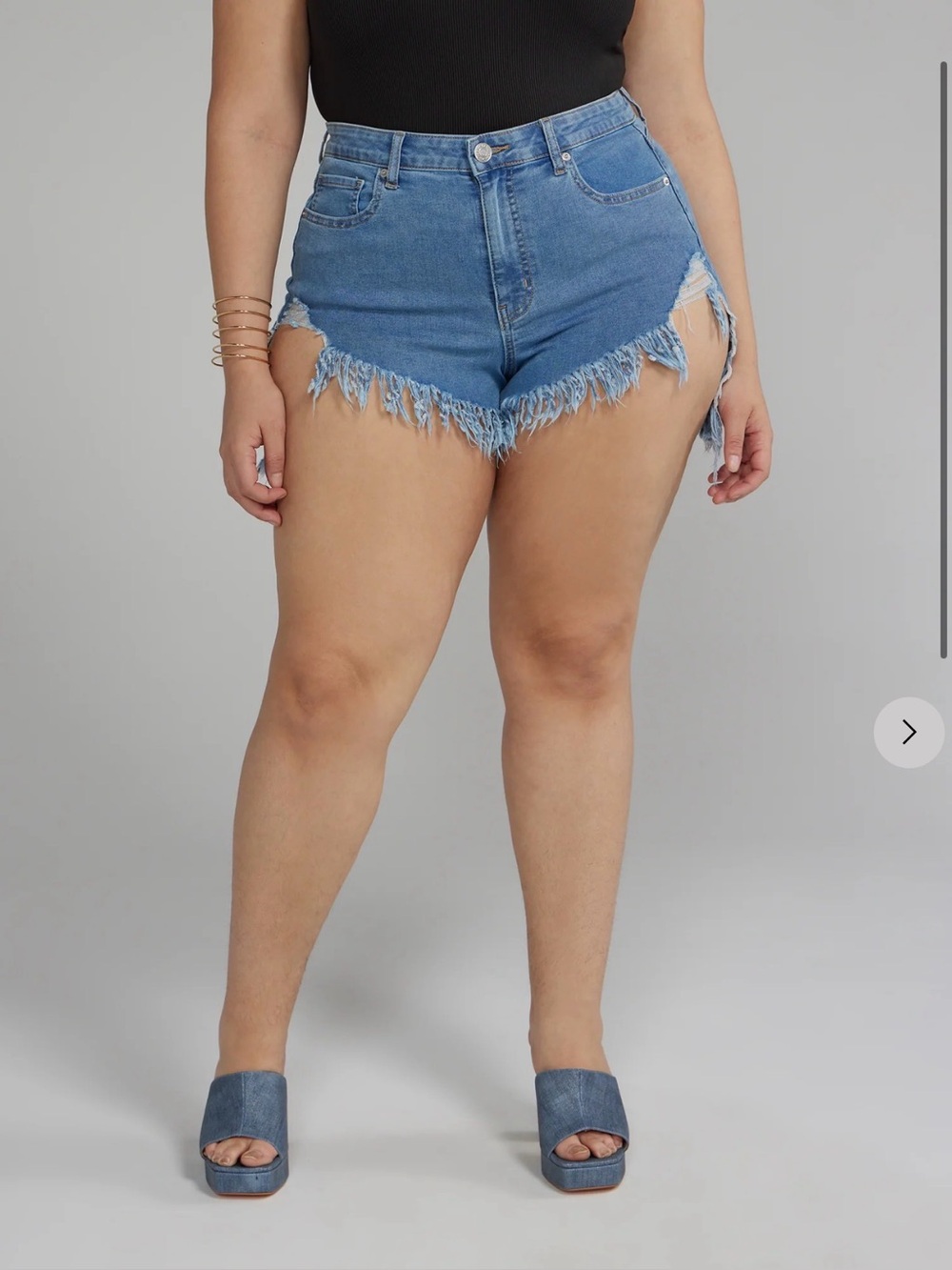 Frayed Hem High-Rise Denim Shorts - Blue